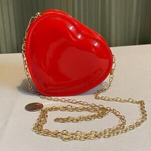 Shiny Mini Red Heart Purse With Gold Chain